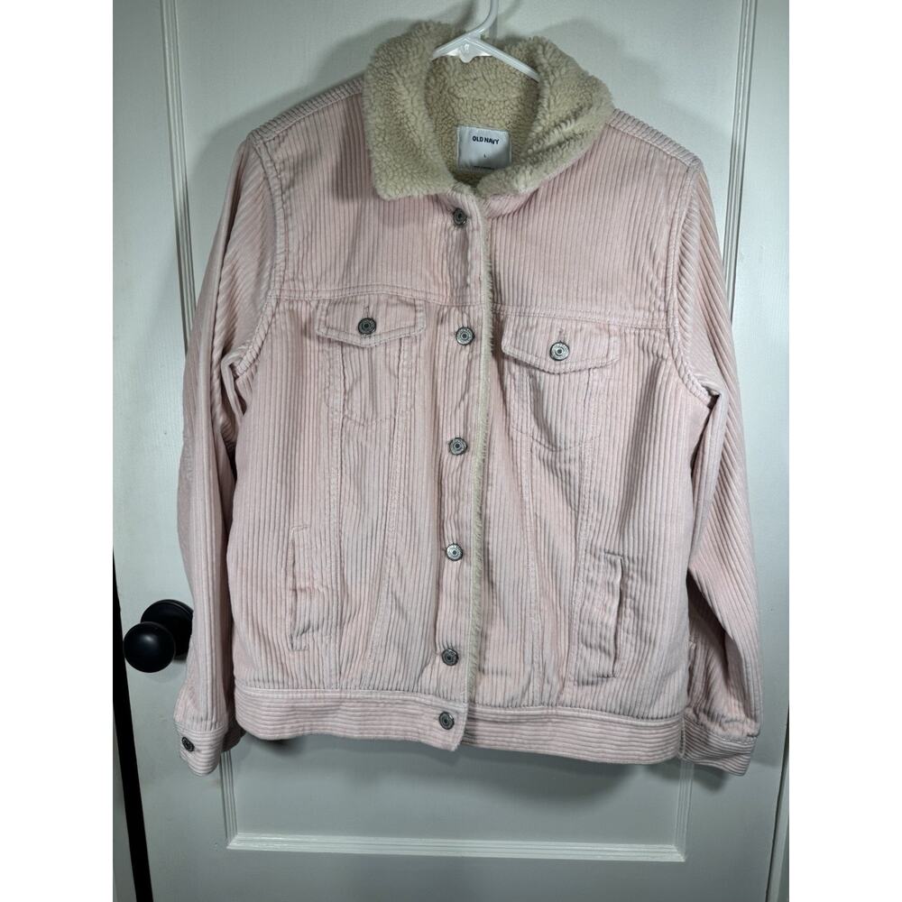 Old Navy Corduroy Sherpa Jacket Large Pink Trucker Coquette Cowgirl Cottage Core